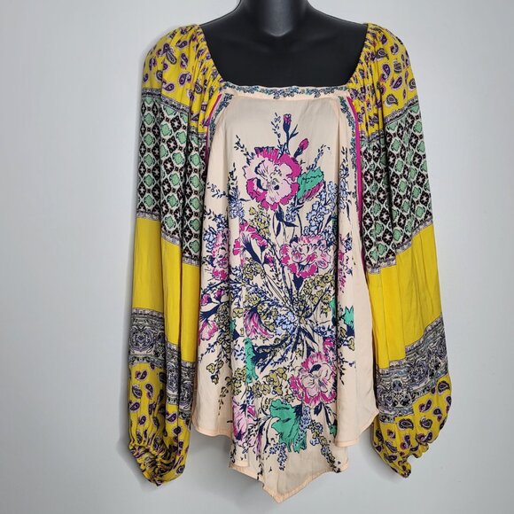 Free People Positano Shirt Size Small Womens Floral Lightweight Boho Top Yellow - Picture 2 of 8